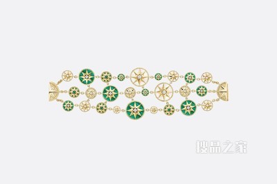 Rose des Vents 手镯 黄色和玫瑰色 18K 金、钻石、祖母绿和装饰宝石