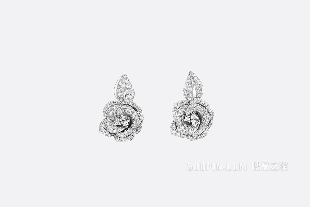 中号 Rose Dior Bagatelle 耳环 白色 18K 金和钻石装饰