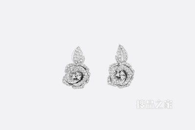 中号 Rose Dior Bagatelle 耳环 白色 18K 金和钻石装饰