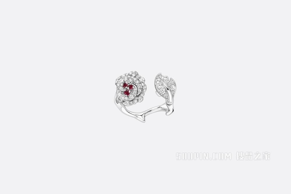 Rose Dior Bagatelle 戒指 白色 18K 金、钻石和红宝石装饰