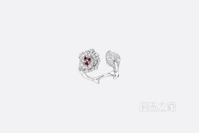 Rose Dior Bagatelle 戒指 白色 18K 金、钻石和红宝石装饰