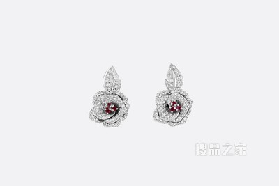 中号 Rose Dior Bagatelle 耳环 白色 18K 金、钻石和红宝石装饰