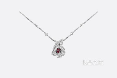 中号 Rose Dior Bagatelle 项链 白色 18K 金、钻石和红宝石装饰