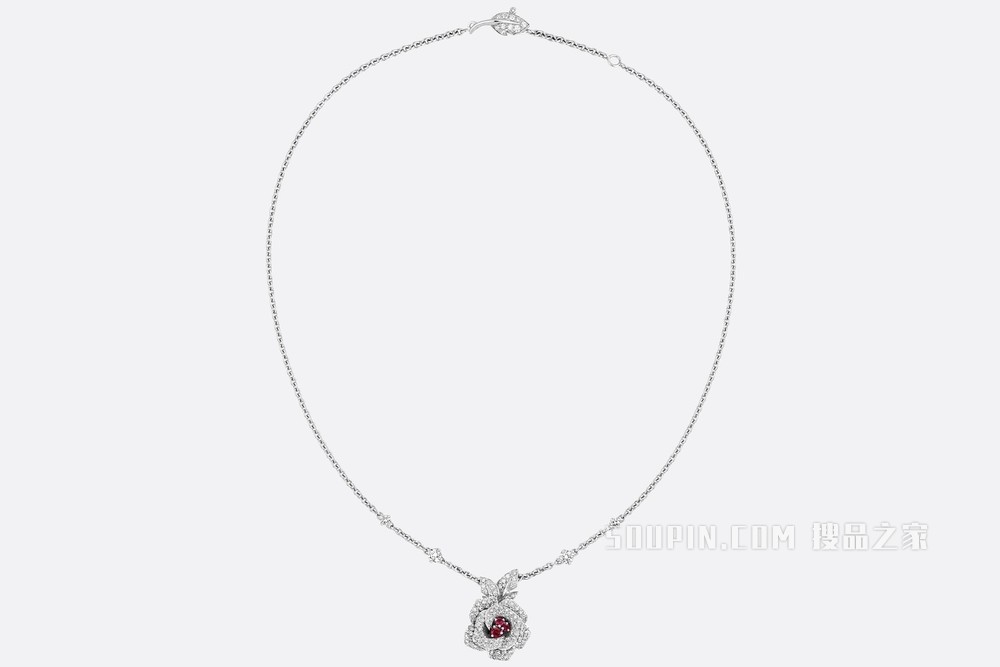 中号 Rose Dior Bagatelle 项链 白色 18K 金、钻石和红宝石装饰
