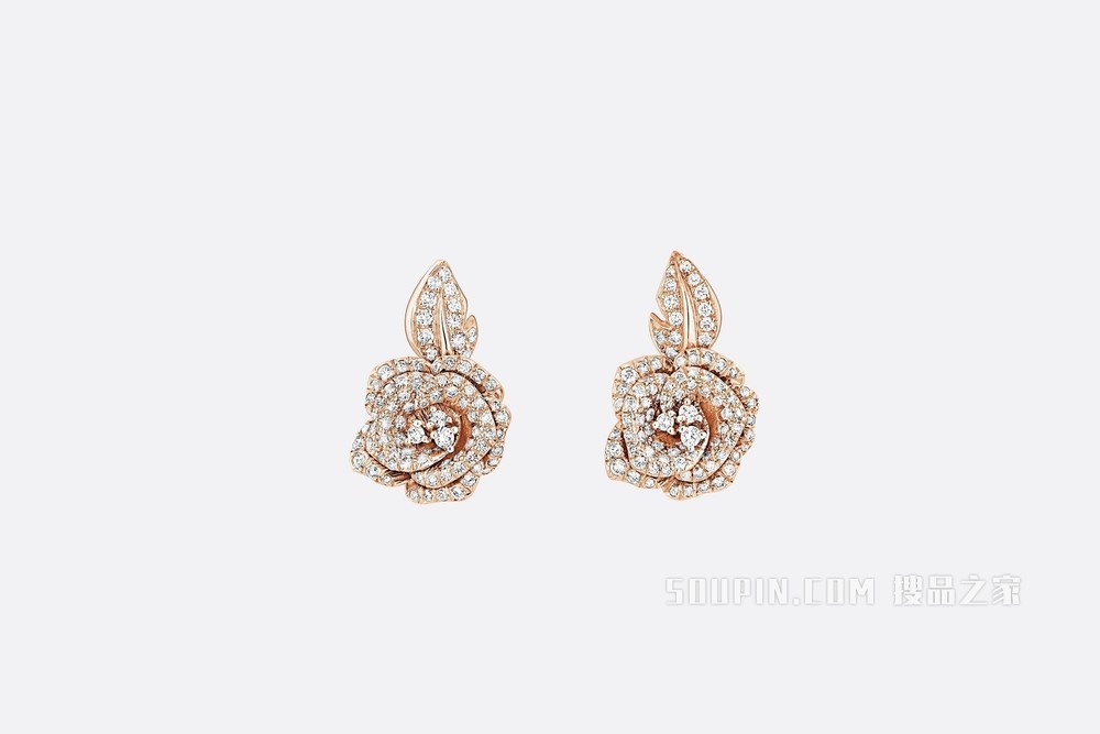 中号 Rose Dior Bagatelle 耳环 玫瑰色 K 金和钻石装饰
