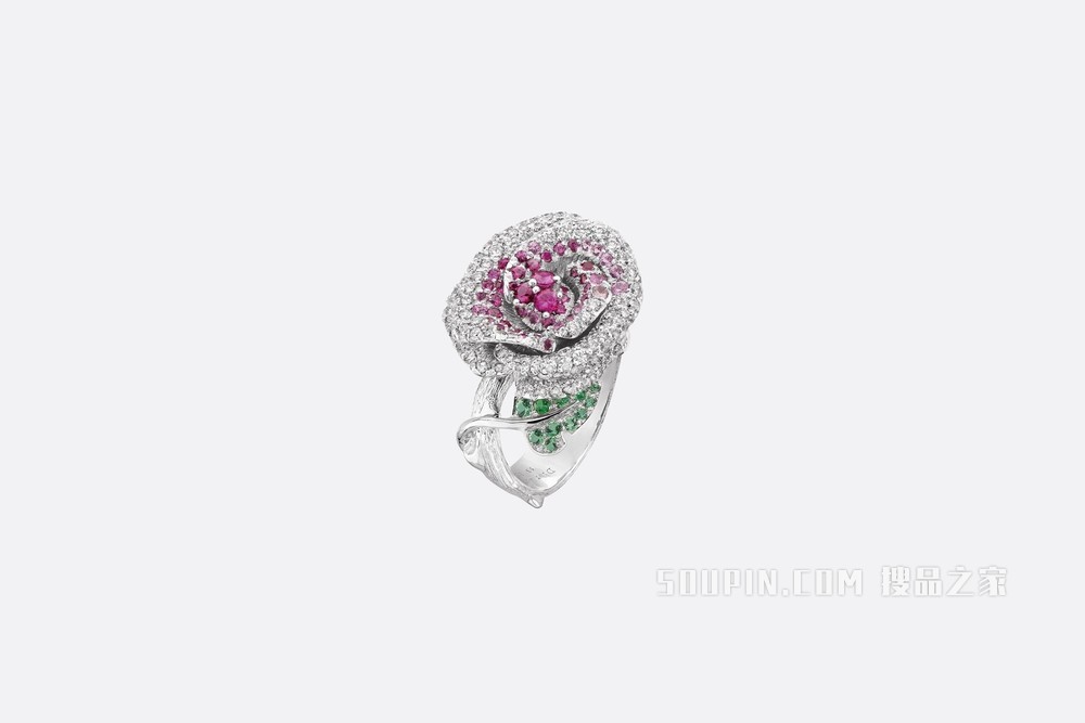 中号 Rose Dior Bagatelle 戒指 白色 18K 金和粉色蓝宝石装饰