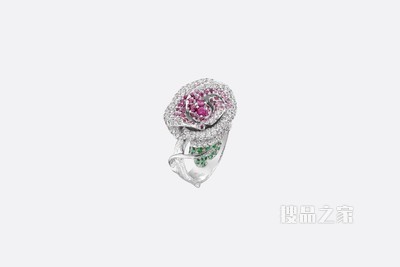中号 Rose Dior Bagatelle 戒指 白色 18K 金和粉色蓝宝石装饰