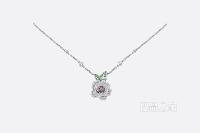 中号 Rose Dior Bagatelle 项链 白色 18K 金、钻石、沙弗莱石和粉色蓝宝石装饰