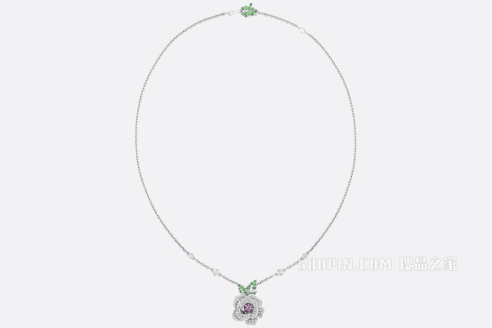 中号 Rose Dior Bagatelle 项链 白色 18K 金、钻石、沙弗莱石和粉色蓝宝石装饰