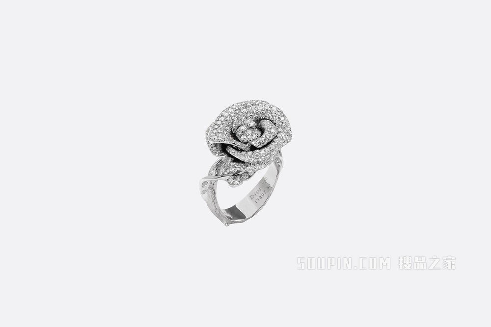 中号 Rose Dior Bagatelle 戒指 白色 18K 金和钻石装饰