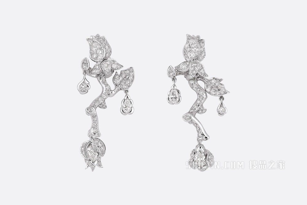 大号 Rose Dior Bagatelle 耳环 白色 18K 金和钻石装饰
