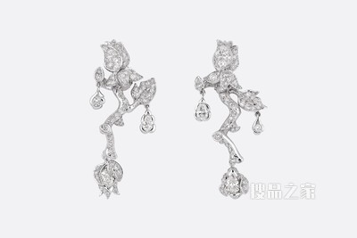 大号 Rose Dior Bagatelle 耳环 白色 18K 金和钻石装饰