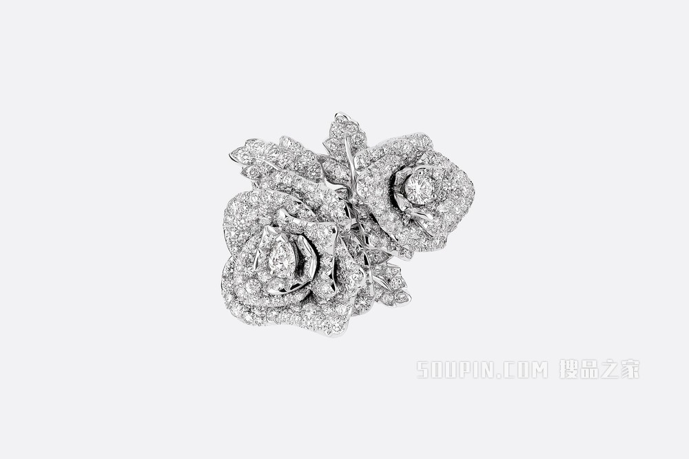 大号 Rose Dior Bagatelle 戒指 白色 18K 金和钻石装饰