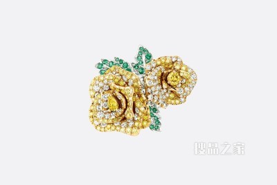 大号 Rose Dior Bagatelle 戒指 白色 18K 金、钻石和黄色钻石装饰