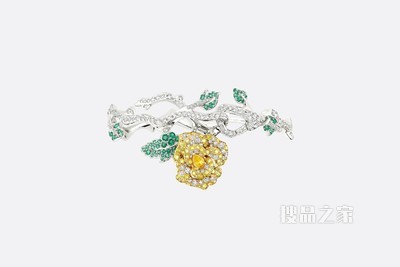 Rose Dior Bagatelle 手链 白色 18K 金、钻石、黄色钻石和祖母绿装饰