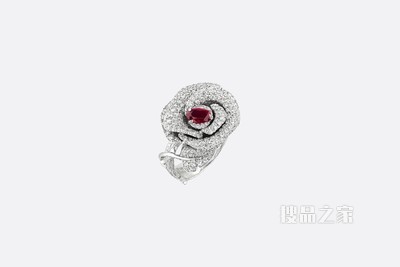 中号 Rose Dior Bagatelle 戒指 白色 18K 金、钻石和红宝石装饰