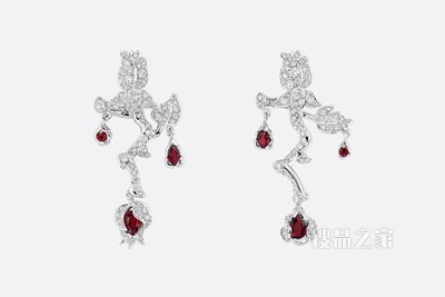 大号 Rose Dior Bagatelle 耳环 白色 18K 金、钻石和红宝石装饰