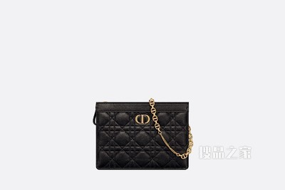 Dior Caro 拉链手拿包 黑色柔软牛皮革藤格纹搭配链条