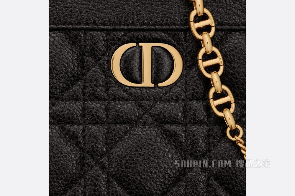 Dior Caro 拉链手拿包 黑色柔软牛皮革藤格纹搭配链条