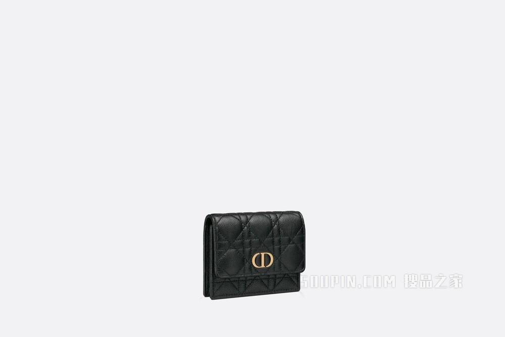迷你 Dior Caro 手拿包 黑色柔软牛皮革藤格纹搭配链条