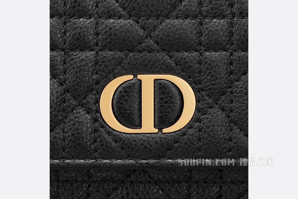 迷你 Dior Caro 手拿包 黑色柔软牛皮革藤格纹搭配链条