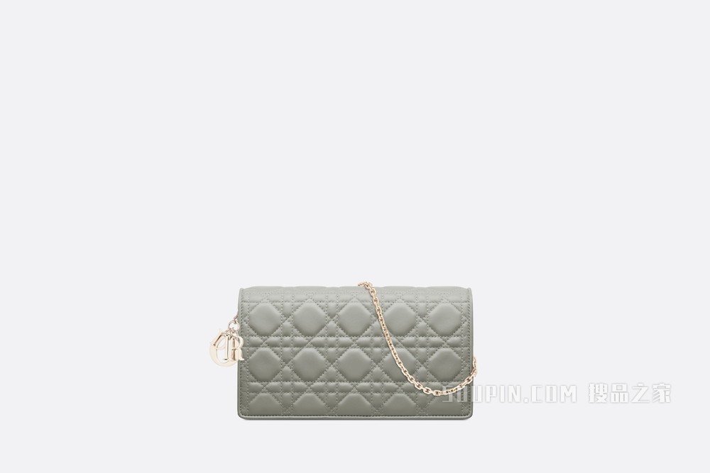 Lady Dior 手拿包 灰色羊皮革藤格纹