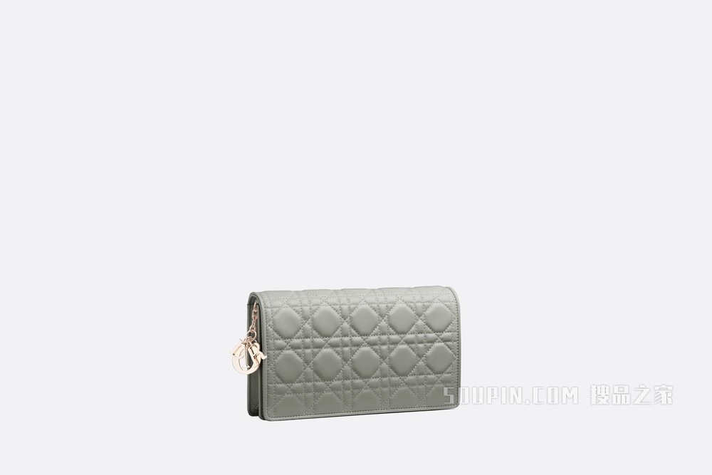 Lady Dior 手拿包 灰色羊皮革藤格纹