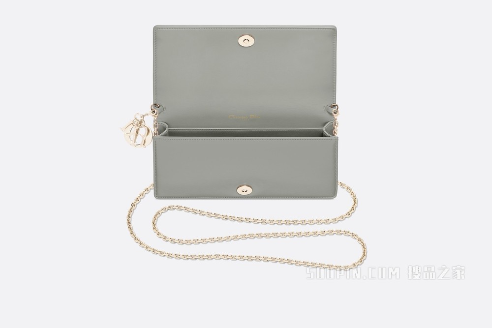 Lady Dior 手拿包 灰色羊皮革藤格纹