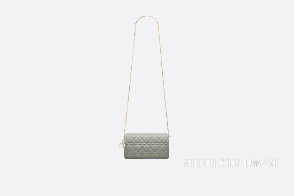 Lady Dior 手拿包 灰色羊皮革藤格纹