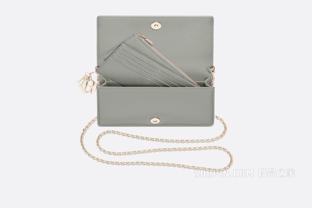 Lady Dior 手拿包 灰色羊皮革藤格纹