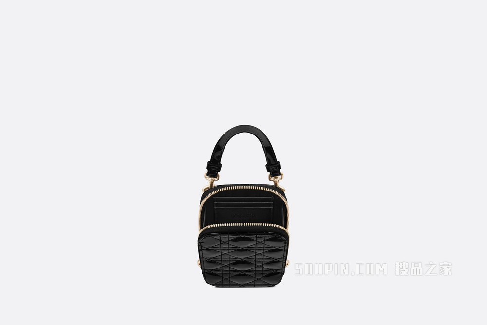 Lady Dior 手机袋 黑色漆皮牛皮革藤格纹