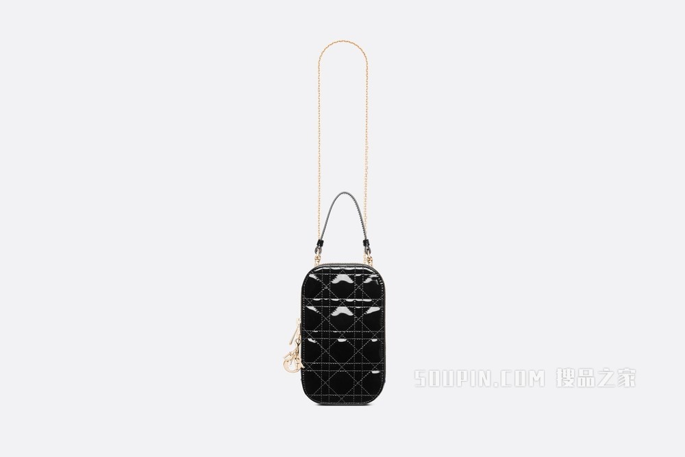 Lady Dior 手机袋 黑色漆皮牛皮革藤格纹
