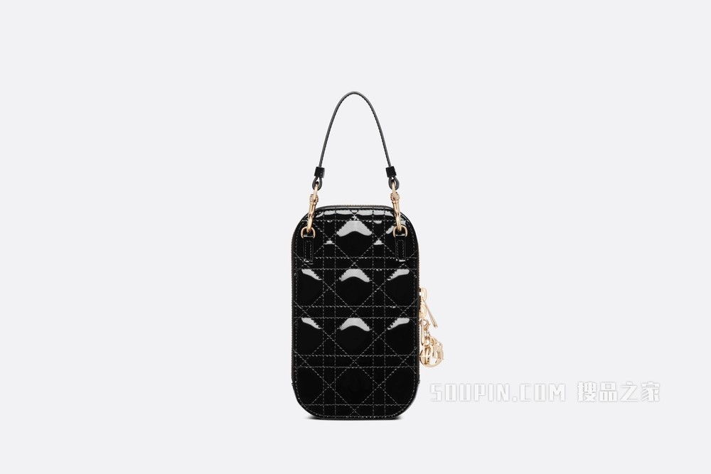 Lady Dior 手机袋 黑色漆皮牛皮革藤格纹