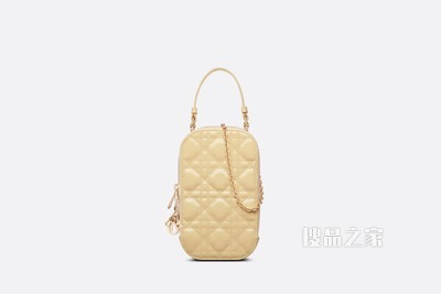 Lady Dior 手机袋 浅黄色漆皮牛皮革藤格纹