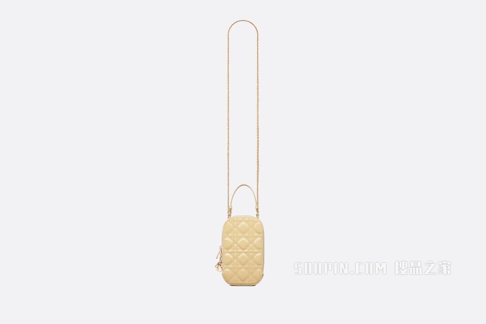 Lady Dior 手机袋 浅黄色漆皮牛皮革藤格纹