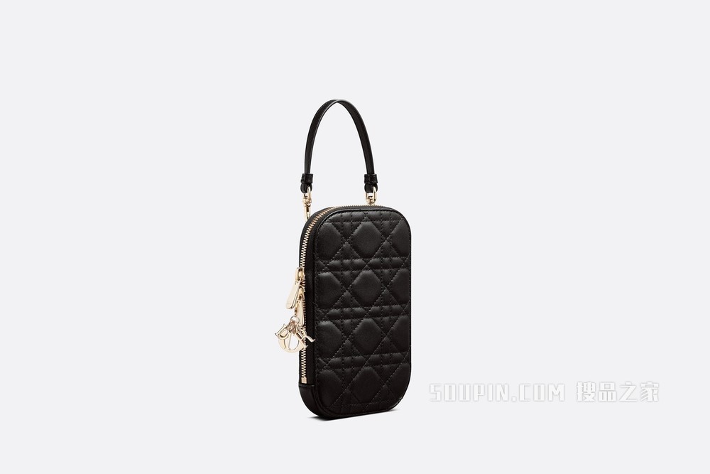 Lady Dior 手机袋 黑色羊皮革藤格纹