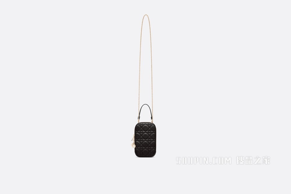 Lady Dior 手机袋 黑色羊皮革藤格纹