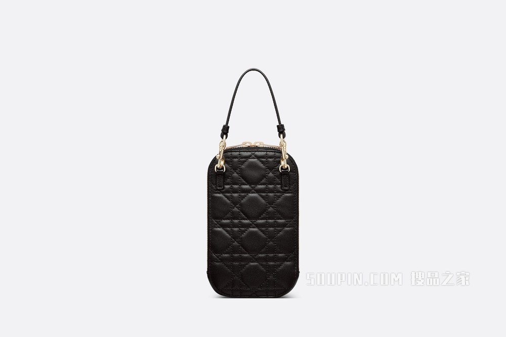 Lady Dior 手机袋 黑色羊皮革藤格纹