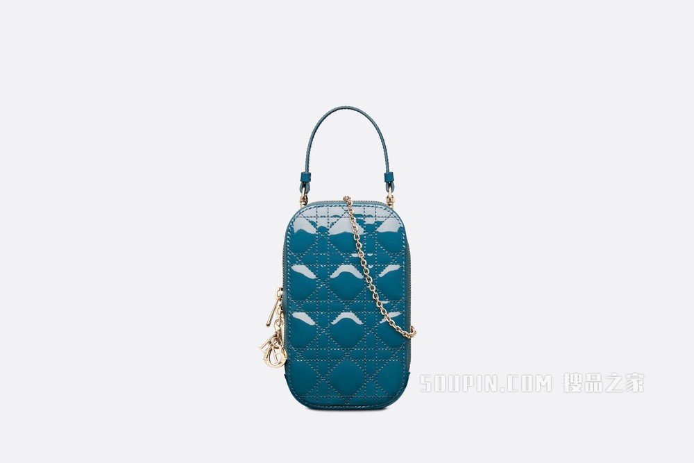 Lady Dior 手机袋 灰蓝色漆皮牛皮革藤格纹
