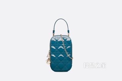 Lady Dior 手机袋 灰蓝色漆皮牛皮革藤格纹