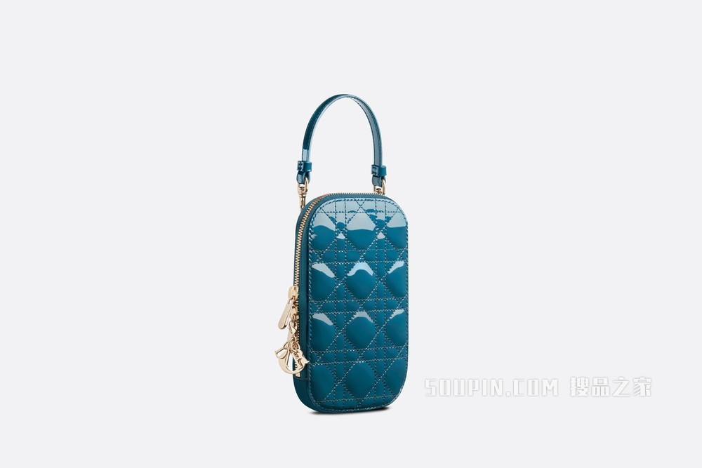 Lady Dior 手机袋 灰蓝色漆皮牛皮革藤格纹
