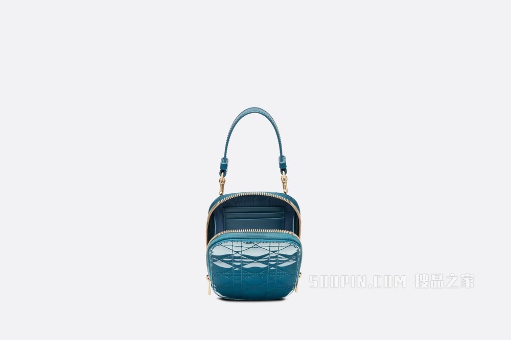 Lady Dior 手机袋 灰蓝色漆皮牛皮革藤格纹