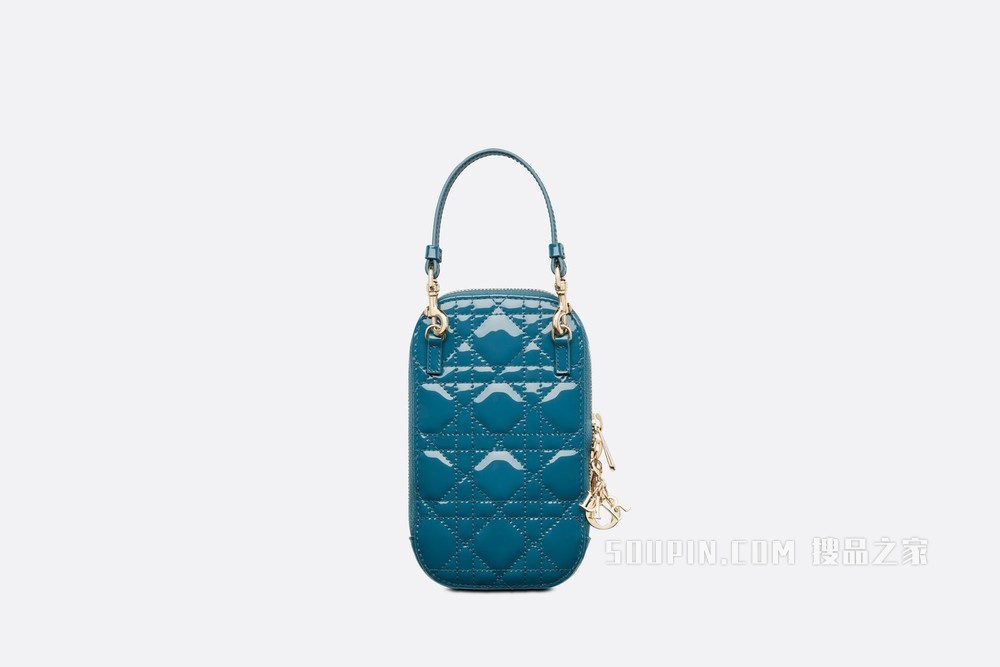 Lady Dior 手机袋 灰蓝色漆皮牛皮革藤格纹