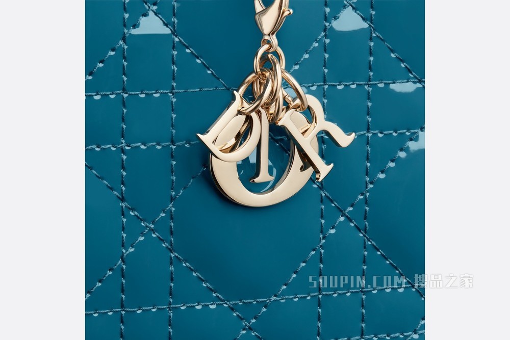 Lady Dior 手机袋 灰蓝色漆皮牛皮革藤格纹
