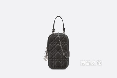 Lady Dior 手机袋 黑色羊皮革藤格纹