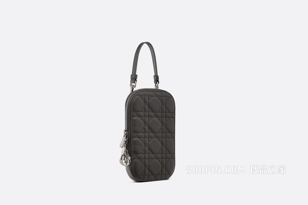 Lady Dior 手机袋 黑色羊皮革藤格纹
