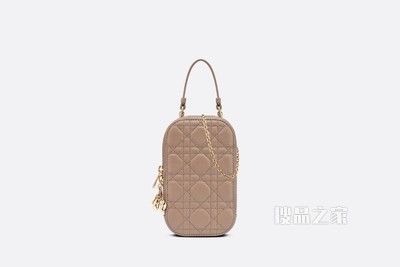 Lady Dior 手机袋 暖灰褐色羊皮革藤格纹