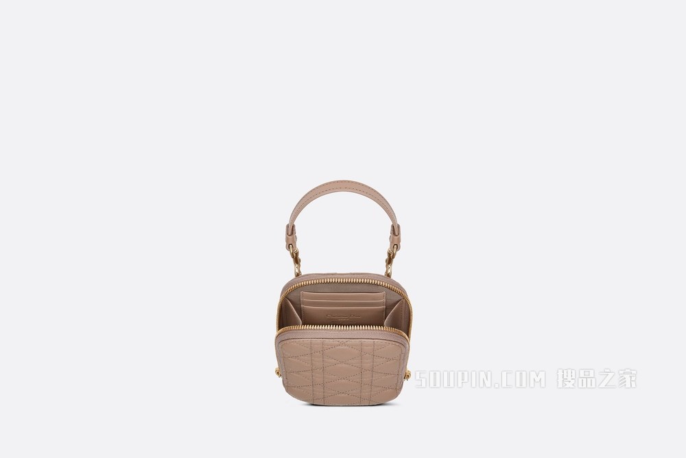 Lady Dior 手机袋 暖灰褐色羊皮革藤格纹