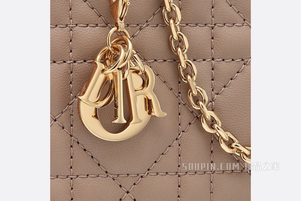 Lady Dior 手机袋 暖灰褐色羊皮革藤格纹