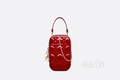 Lady Dior 手机袋 樱桃红漆皮牛皮革藤格纹